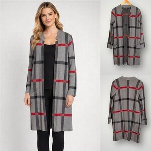 Tahari Windowpane Cardigan Sweater Womens Plus Size 1X Pockets Open Front EUC